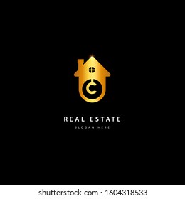 Letter C Initial Real estate logo. gold color vector