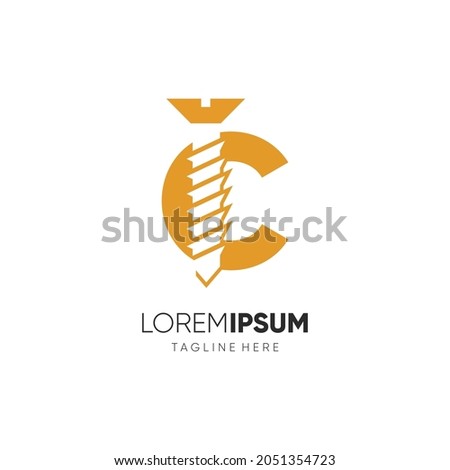 Letter C Initial Screw Logo Design Vector Icon Graphic Emblem Illustration Background Template