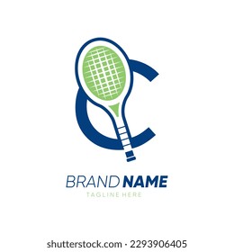 Letter C Initial Tennis Racket Logo Design Vector Icon Graphic Emblem Illustration
