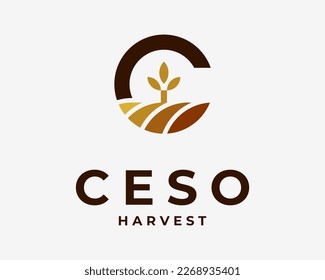 Letter C Initials Agriculture Grain Wheat Harvest Farm Land Grow Simple Minimal Vector Logo Design