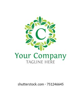 Letter C initials logo. Luxury leaf logotype.