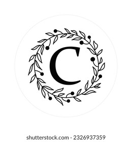 Letter "C" Initials with Round Floral Frames, Vector Monogram Logo, Cricut File