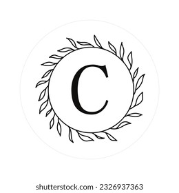 Letter "C" Initials with Round Floral Frames, Vector Monogram Logo, Cricut File