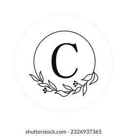 Letter "C" Initials with Round Floral Frames, Vector Monogram Logo, Cricut File