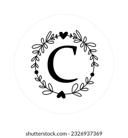 Letter "C" Initials with Round Floral Frames, Vector Monogram Logo, Cricut File