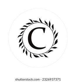 Letter "C" Initials with Round Floral Frames, Vector Monogram Logo, Cricut File