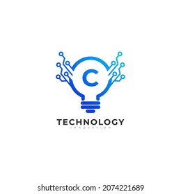 Letter C Inside Lamp Bulb Technology Innovation Logo Design Template Element
