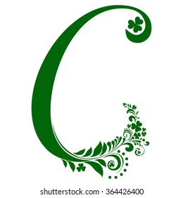 Letter C isolated on white. Green letter of a St. Patrick's Day.  Alphabet Set. Vector Illustration