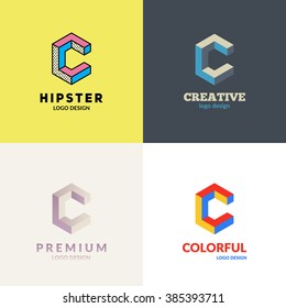 Letter "C" isometric logo design set.