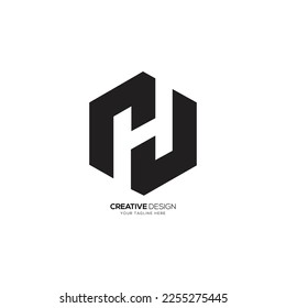 letter C J H negative space hexagon logo