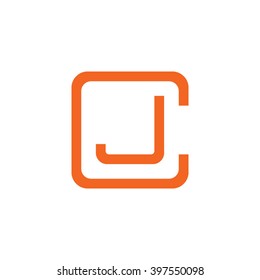 letter C and J monogram square shape logo orange