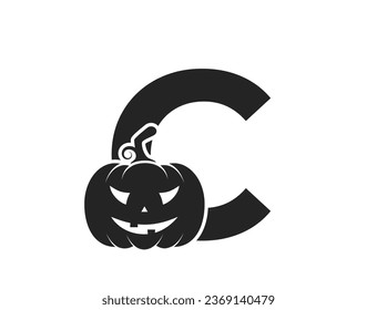 letra c com jack o lanterna. símbolo do logotipo do alfabeto de halloween. imagem vetorial isolada da face da abóbora