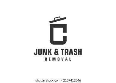 Letter C for junk removal logo design, environmentally friendly garbage disposal service, simple minimalist design.