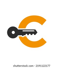Letter C Key Logo Combine With House Locker Key For Real Estate and House Rental Symbol Vector Template