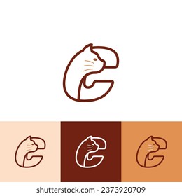 Letter C kitty Cat Logo of Pet store icon vector, cute animal shop symbol, paw veterinary clinic label.