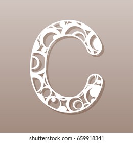 Letter C for laser cutting. English alphabet. Vector illustration.