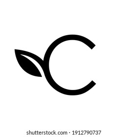 letter c leaf capital black vector logo illustration design isolated background