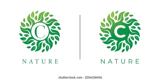 Letter C Leaf Flower logo. Vector logo template