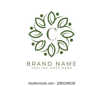 letter C Leaf Flower logo. Elegant Flower Emblem Logo illustrations. Vector Logo design for natural products, flower shop, cosmetics, Floral, Organic, ecology concepts, health, spa.
