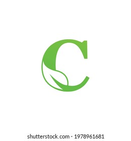 Letter C and Leaf Green Logo Template design vector