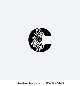 Logo-Design-Konzept des Buchstaben C, florales Logo, Symbol, ZeichenVektorgrafik, Vintage-Buchstaben-Logo, klassische Schrift