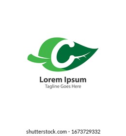 Letter C with leaf logo concept template design symbol
