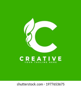 Letter C with Leaf Logo Design Element on Green Background. Usable for Business, Science, Healthcare, Medical and Nature Logos