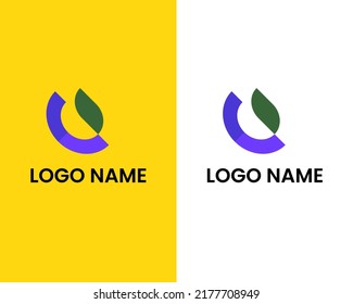 letter c with leaf logo design template