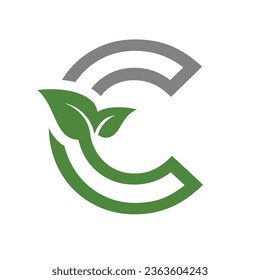 letter C with leaf, simple flat design