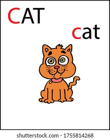 letter c learning card for kids. cat.
