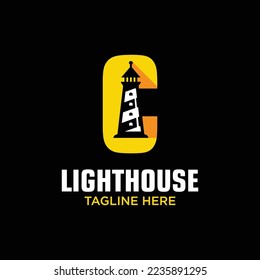 Letter C Lighthouse Logo Design Template Inspiration, Vector Illustration.