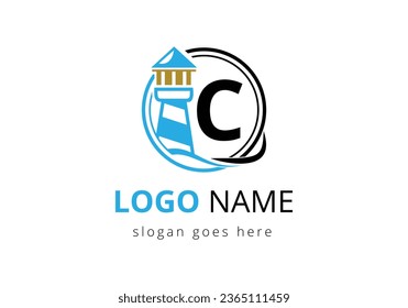 Letter C Lighthouse Logo Design Vector Template. Modern vector lighthouse logo for business, organization, or website