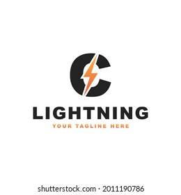 Letter C lightning logo design template vector illustration