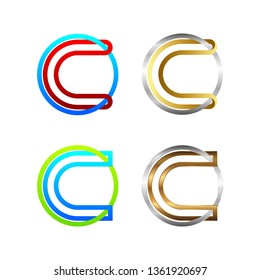 Letter C Line Alphabet logotype Cross and Linked Circle shape, Silver Golden Metal and Glossy Colorful logo, Connect Technology and Digital symbol, Blockchain and Industrial Sign, Business Company
