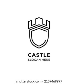Letter C line art for castle logo design template