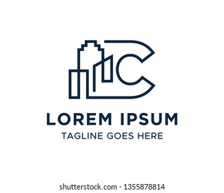 Letter C line building logo