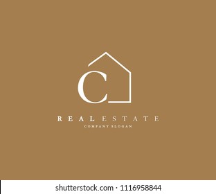 Letter C Line House Real Estate Logo