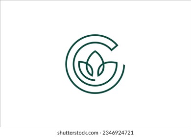 Letter C line logo vector illustration with a leaf design inside