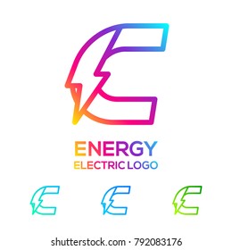 Letter C Line Monogram Colorful logotype with Thunder Electric logo, Energy, Power, Flash, Lighting Bolt concept for your Technology and Digital Corporate identity