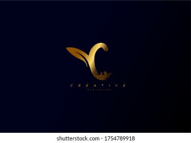 Letter C Linked Abstract Monogram Shape Stylish Leaf Golden Logotype