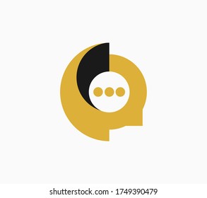 Letter C linked with bubble chat logo. Vector design symbol.