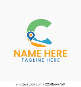 Letter C Location Logo Concept With Gps Symbol, Pin Icon Template
