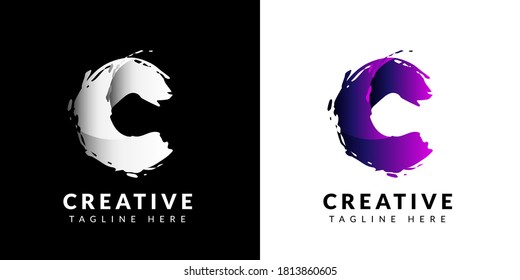 Letter C Logo With Abstract Brush Style and Purple Color