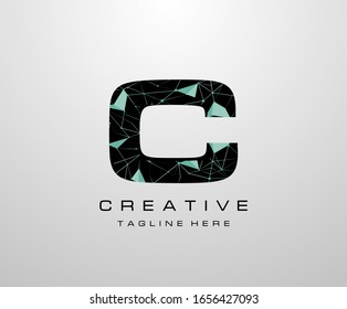 Letter C Logo. Abstract Technology C letter design, made of various geometry chain line letter logo