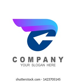 letter c logo with arrow design vector, wing and letter c icon 