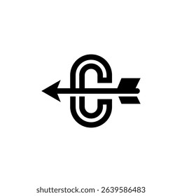Letter C logo with arrow monogram concept. Letter C archery sport logo icon.
