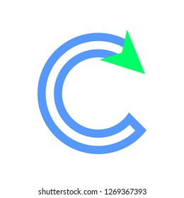 Letter C Logo With Arrow. Repeat and Replay Icon