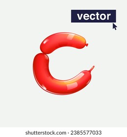Letter C logo in balloon twisting style. Realistic 3D render sign. Vector icon for Black Friday, Christmas and New Year's Sale. Perfect for happy birthday banner, gift branding, kids cartoon labels.