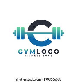 Letter C Logo With Barbell. Fitness Gym logo. Lifting Vector Logo Design For Gym and Fitness. Alphabet Letter Logo Template