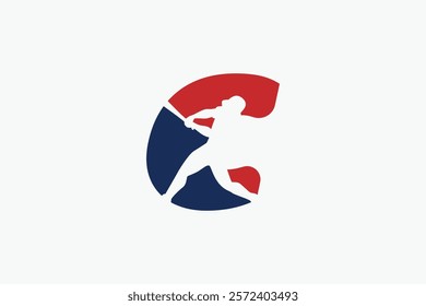 letter C logo with baseball player silhouette. It is good for team logo, club, sticker, etc.